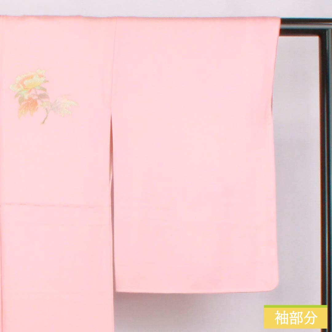 Formal Kimono, Pure Silk, Rank S, Lined, Length 166cm, Sleeve-to-Sleeve 64cm, Asabeni-iro (Pale Red), Attached Collar, Gold Embossing, Flowers, With Basting Stitches, Pink Tones, 1112007812513
