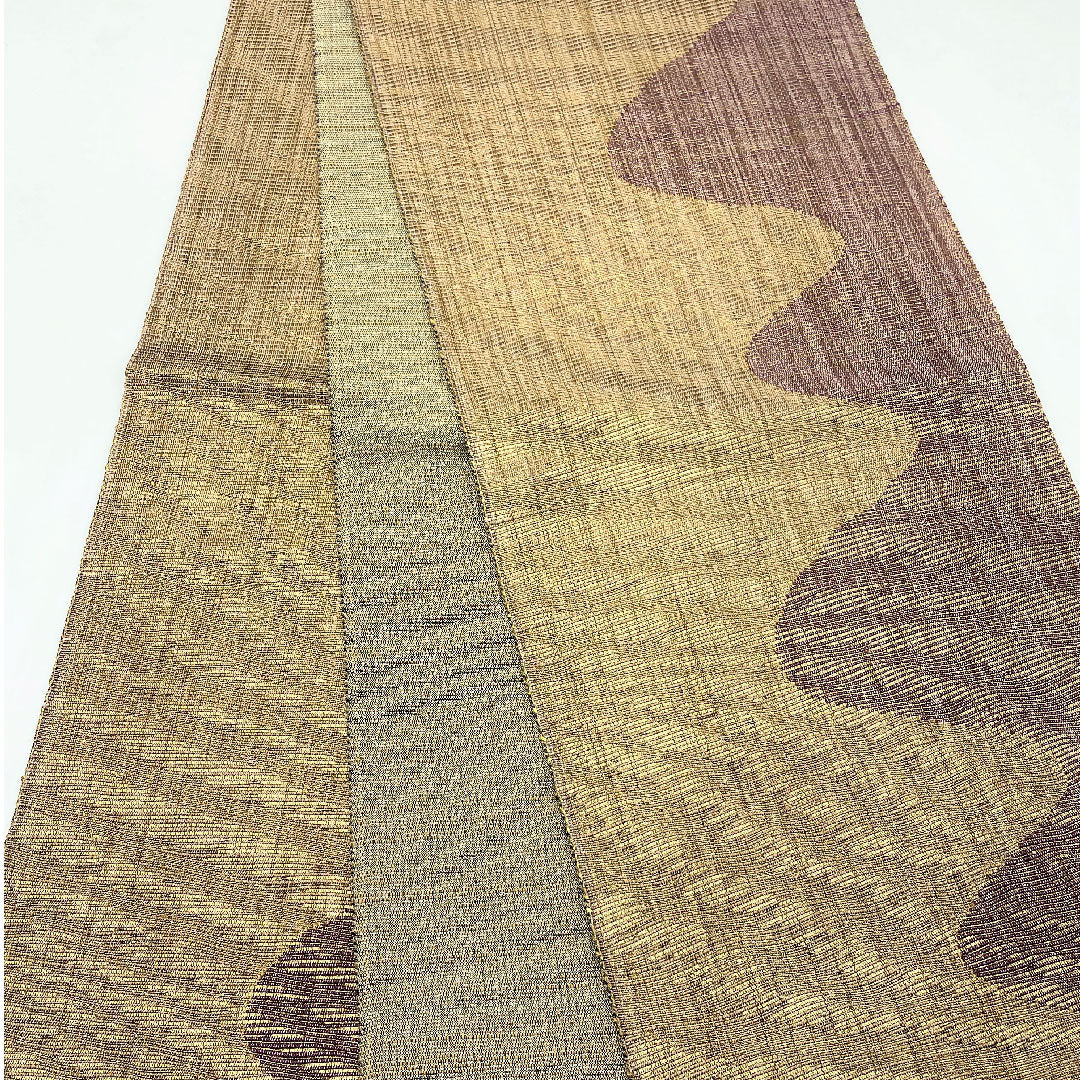 袋帯 柴染色（ふしぞめいろ） 波模様 帯丈428cm 正絹 Sランク 全通 カジュアル 茶系 1123005132314