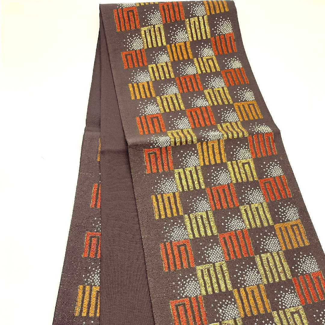 Fukuro Obi, Komori Orimono, Genjiko, Length 444cm, Pure Silk, S Rank, Six-pass, Semi-formal, Purple, 1123003312320