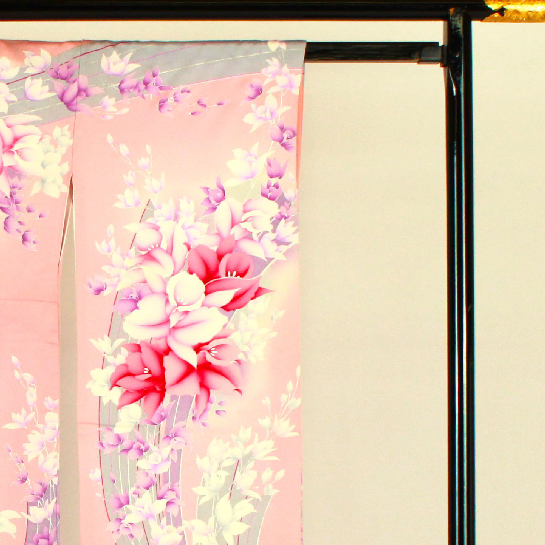 振袖 身丈165.5cm 裄丈64cm 袷  京友禅 花模様 正絹 Aランク ピンク系 1113000563513