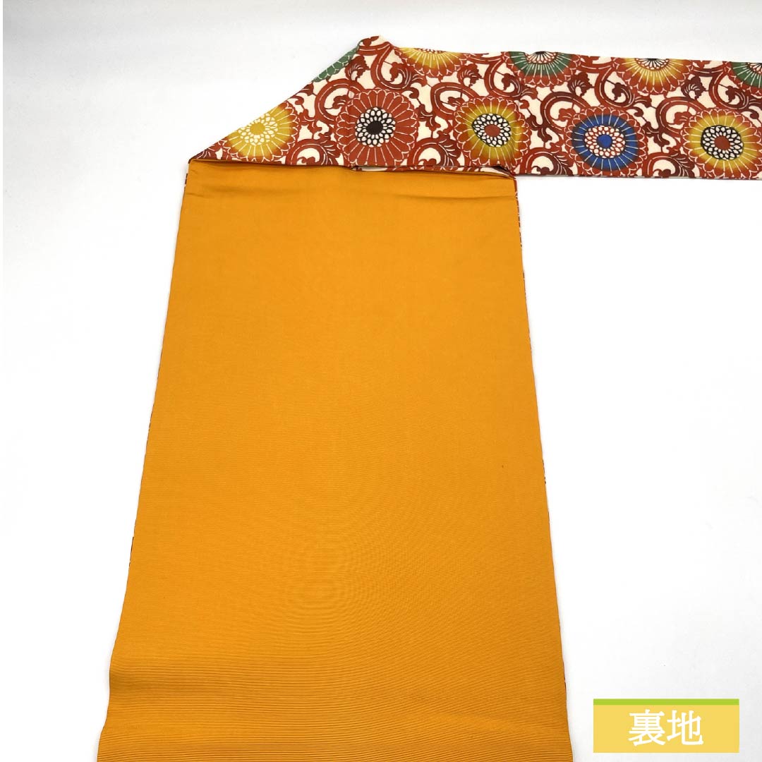 名古屋帯 生成り色（きなりいろ） 型染 菊唐草 帯丈358cm 正絹 Sランク 六通 カジュアル 白系 1124007782311 名古屋仕立て