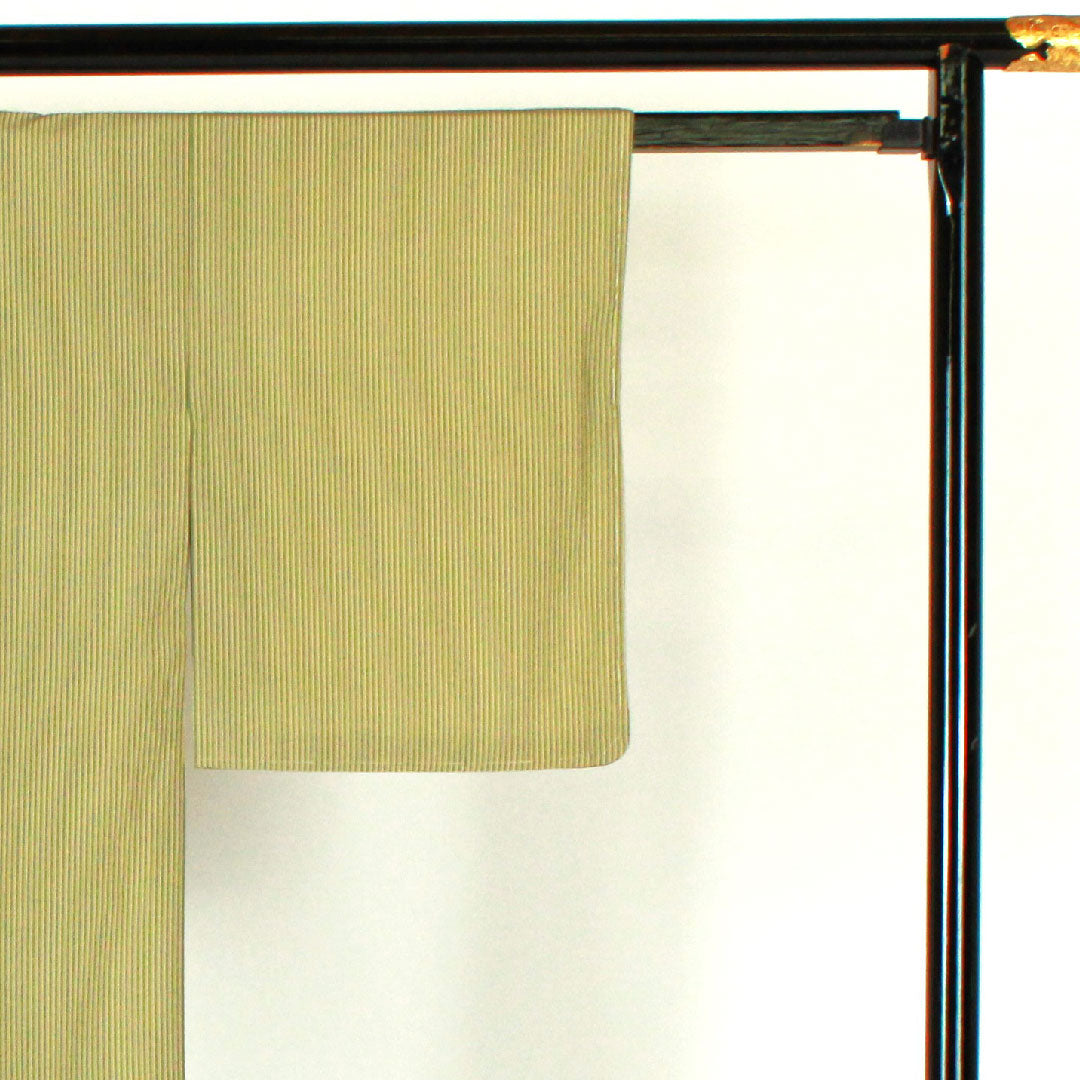 小紋 身丈160.5cm 裄丈64cm 袷  縞模様 ポリ Sランク 緑系 1115000612319