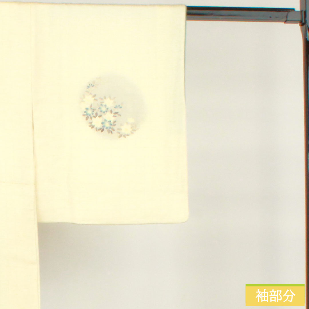 Homongi, pure silk, lined, length 158cm, sleeve length 62.5cm, Neriiro, Kyoto Yuzen, floral pattern, A rank, cream color, 1112004253315