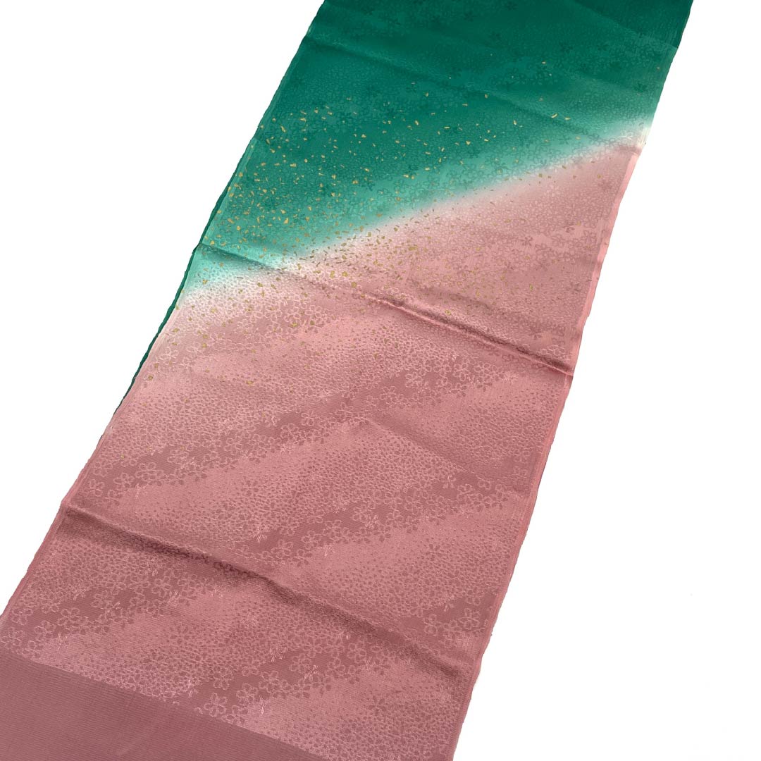 Obiage, pure silk, semi-formal, blue, red, small cherry blossom, classic pattern, length 176cm, width 29cm, S rank, green, 1136000532919