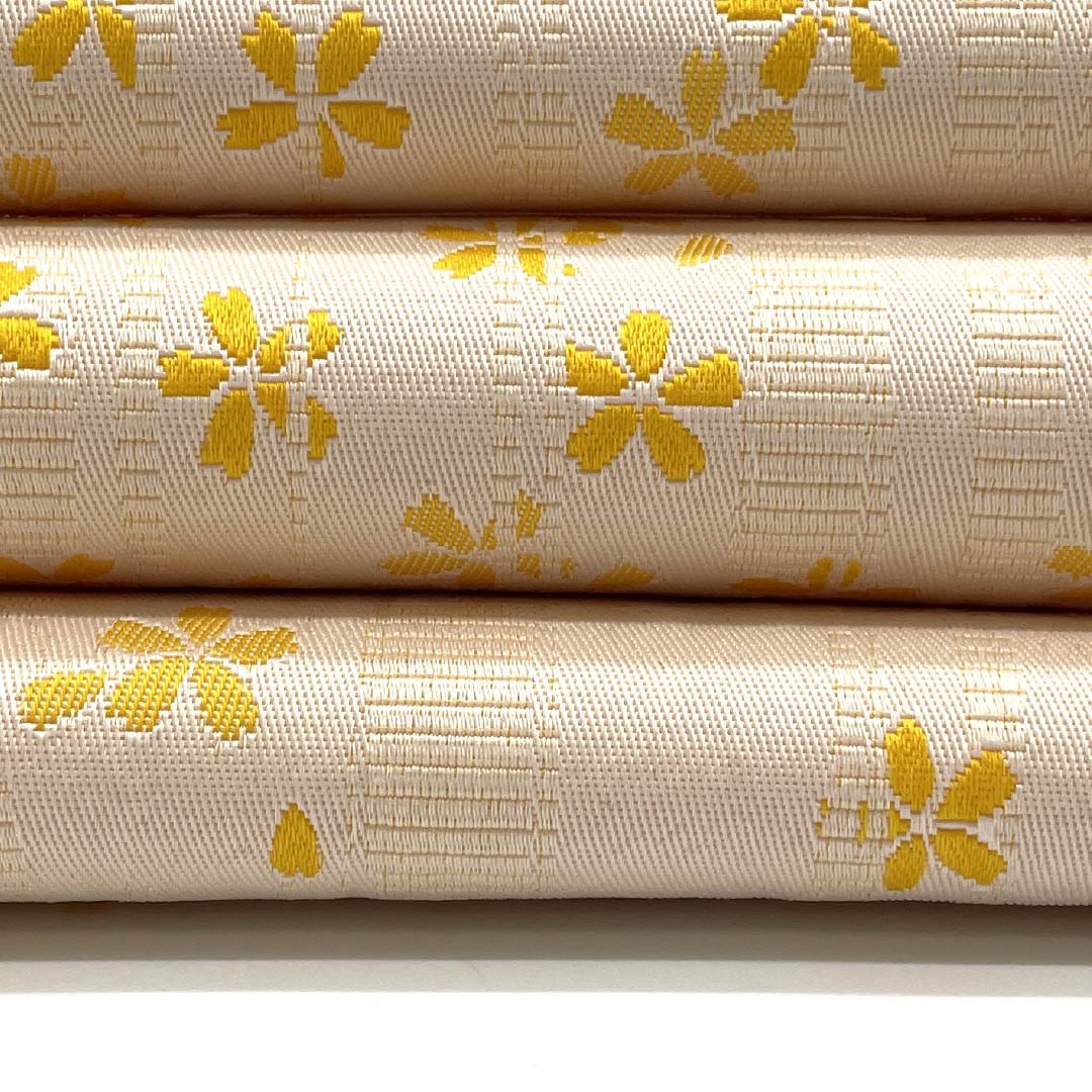 半幅帯 ポリエステル 練色（ねりいろ） 桜 浴衣用 リバーシブル 帯丈354cm クリーム系 Sランク 1125002092315