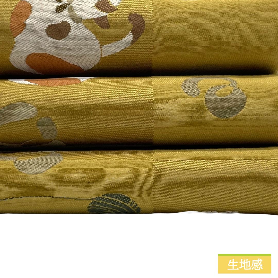 半幅帯 ポリエステル Aランク 楊梅色（やまももいろ）・黄唐紙色（きからかみいろ） 鴇色鼠色（ときいろねずいろ）・白茶色（しらちゃいろ） リバーシブル 猫 市松 桜 帯丈452cm マルチカラー 1125005223428