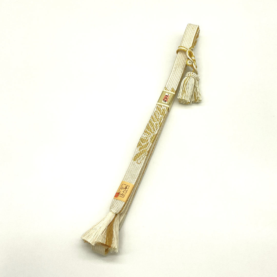 （新古品） 帯締め・帯揚げセット 正絹 Bランク 卯の花色（うのはないろ） 留袖用 純金 クジャクの羽 長さ約152cm 幅約1.8cm フォーマル 白系 1141000414311