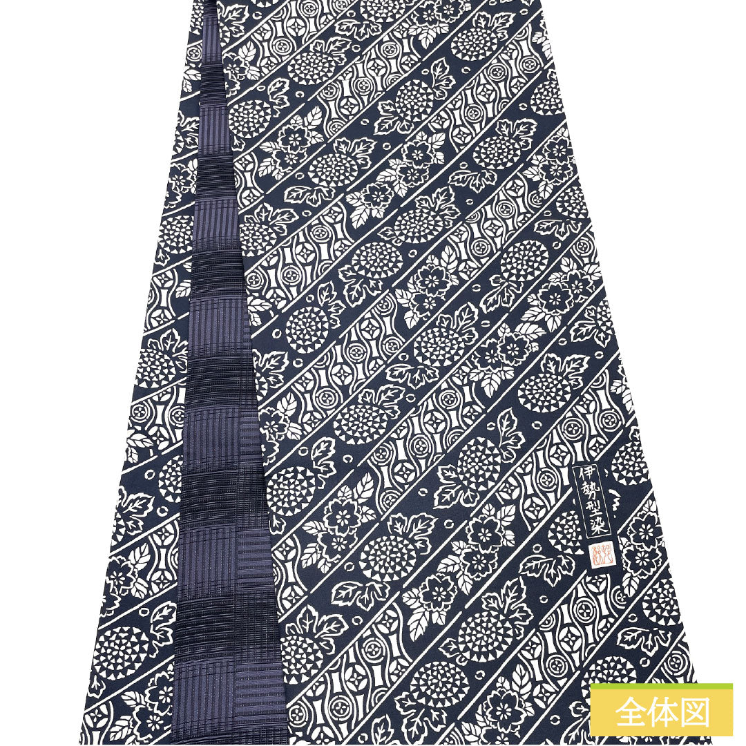 袋帯 正絹 Sランク 紺滅色（こんけしいろ） 染め帯 伊勢型染 帯丈448cm 全通 カジュアル 紺系 1123016582318