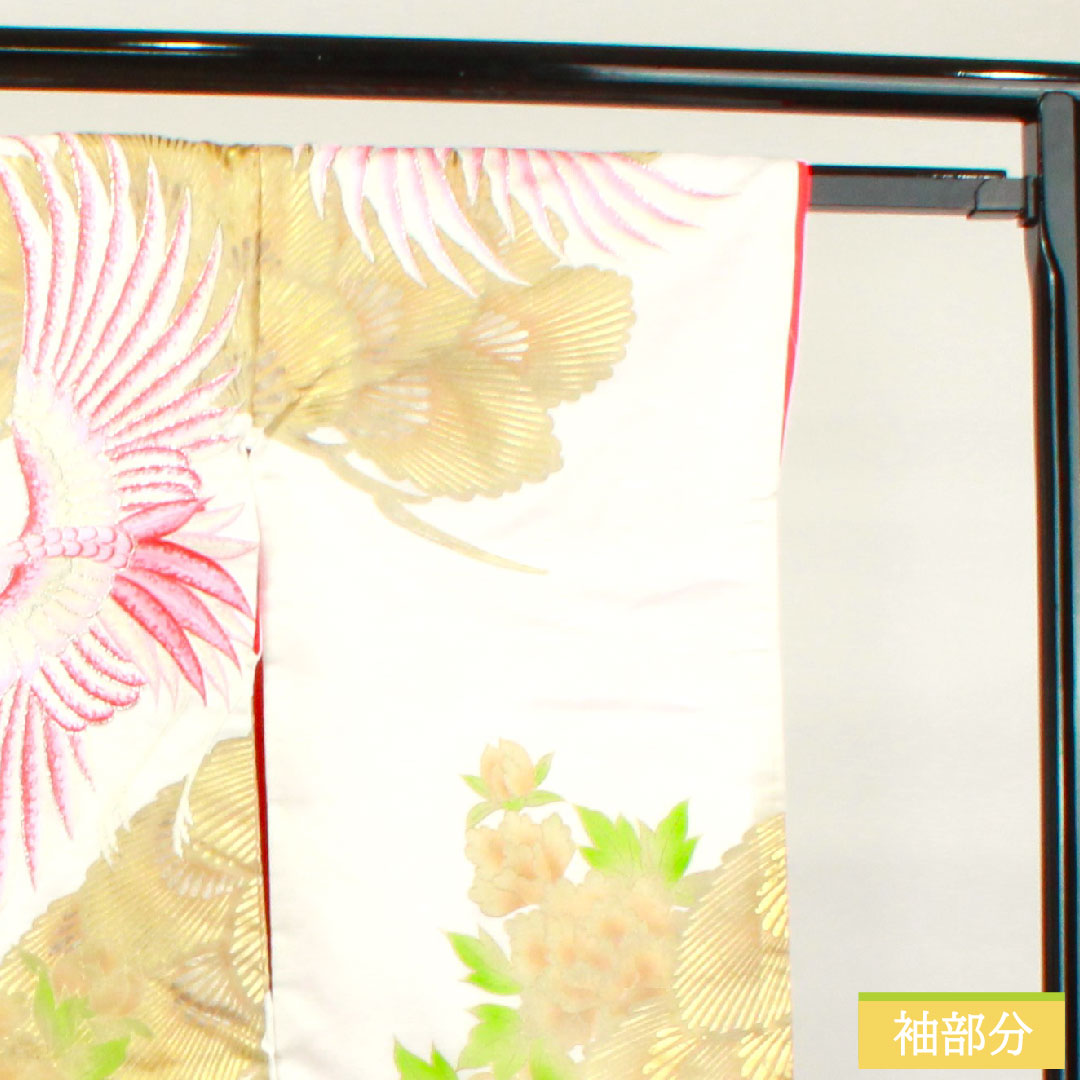 色打掛 正絹 身丈191cm 裄丈65cm  唐織 金彩加工 鶴 Bランク 袷 白系 1110000664911