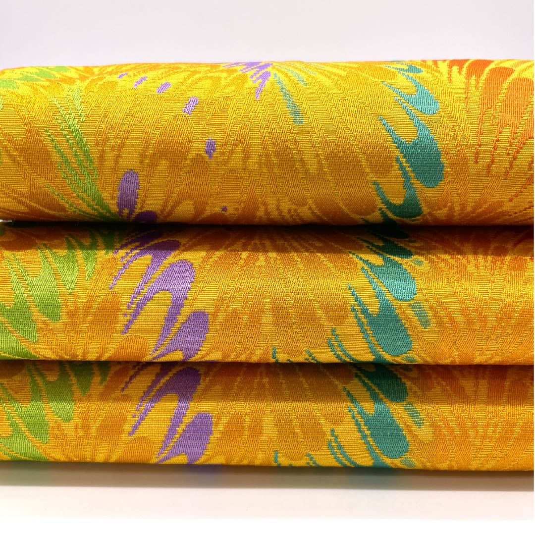 半幅帯 ポリエステル 山吹色（やまぶきいろ） Kansai 抽象模様 帯丈402cm 黄系 Sランク 1125001802423
