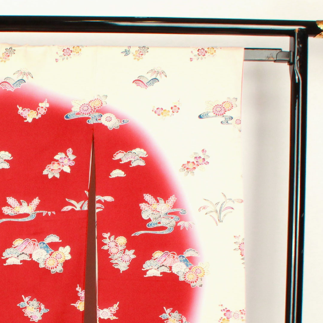 振袖 身丈161.5cm 裄丈64cm 袷  葡萄茶色 薄桜色 型染 茶屋辻 松竹梅  正絹 Aランク 赤系 1113000913412