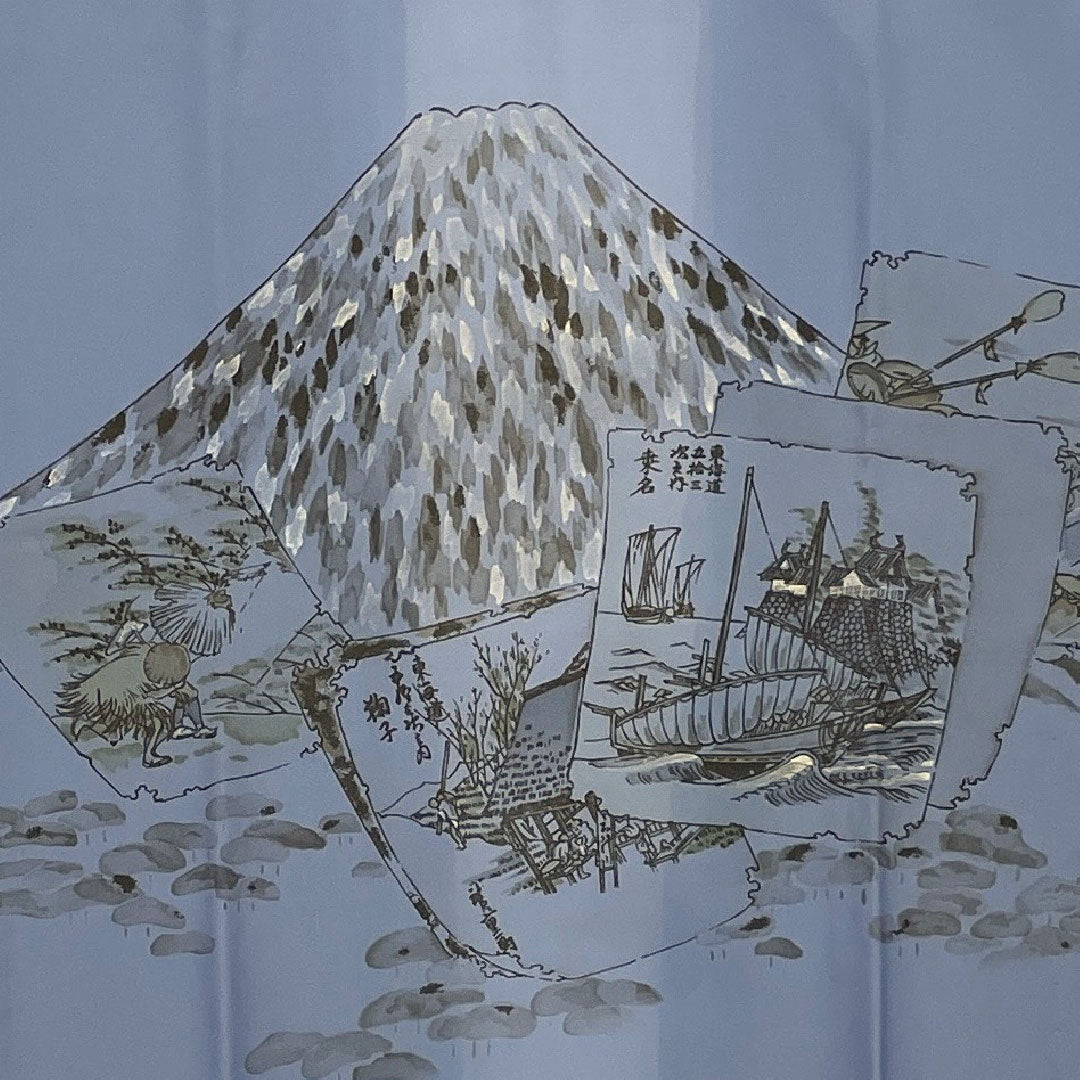 長襦袢 ポリエステル 身丈133cm 裄丈69cm 単衣 男物 富士山 Sランク 青系 1129000012117