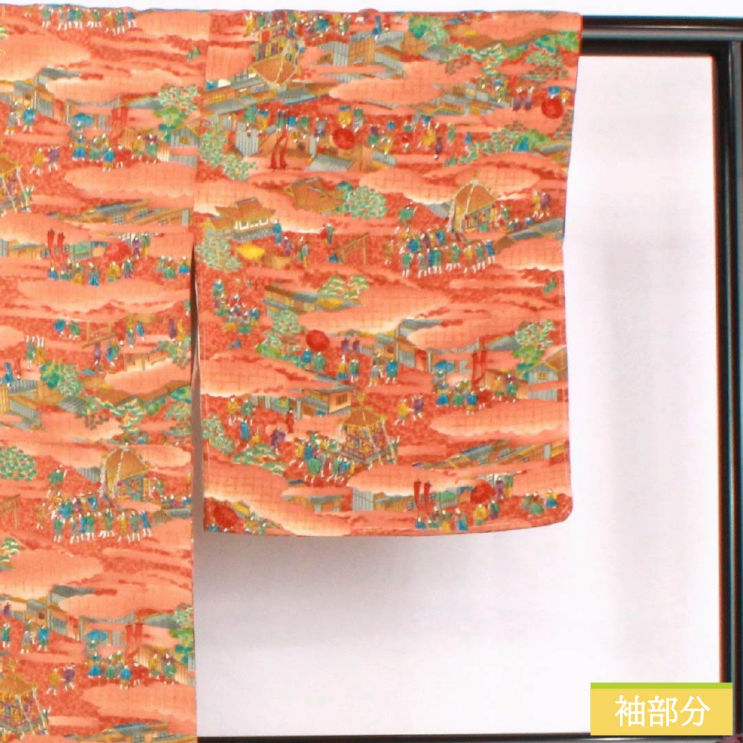 Komon, pure silk, length 155.5cm, sleeve length 66cm, lined, copper color (akaganeiro), historical picture scroll, S rank, brown, 1115005042314