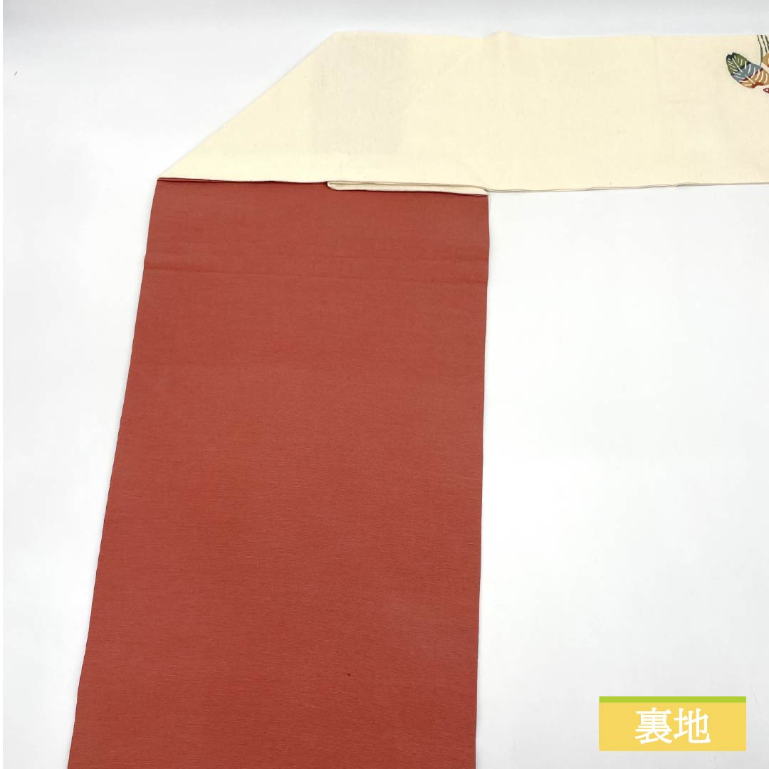 名古屋帯 乳白色色（にゅうはくしょくいろ） 京紅型 風景模様 鳥 帯丈360cm 正絹 Sランク ポイント柄 カジュアル クリーム系 1124007242315 名古屋仕立て