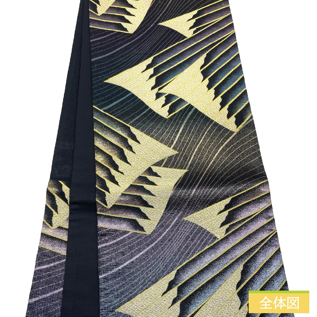 袋帯 正絹 菱に丸 七宝 帯丈450cm Sランク 六通 フォーマル 黒系 1123014002410