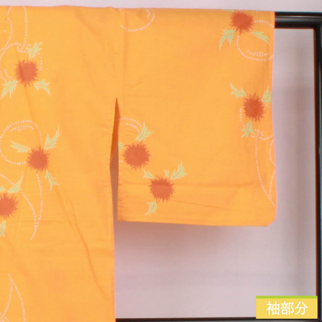 Cotton Yukata, Length 162.5cm, Sleeve Length 65cm, S Rank, Single Layer, Orange with Cherry Design, 1118005952426