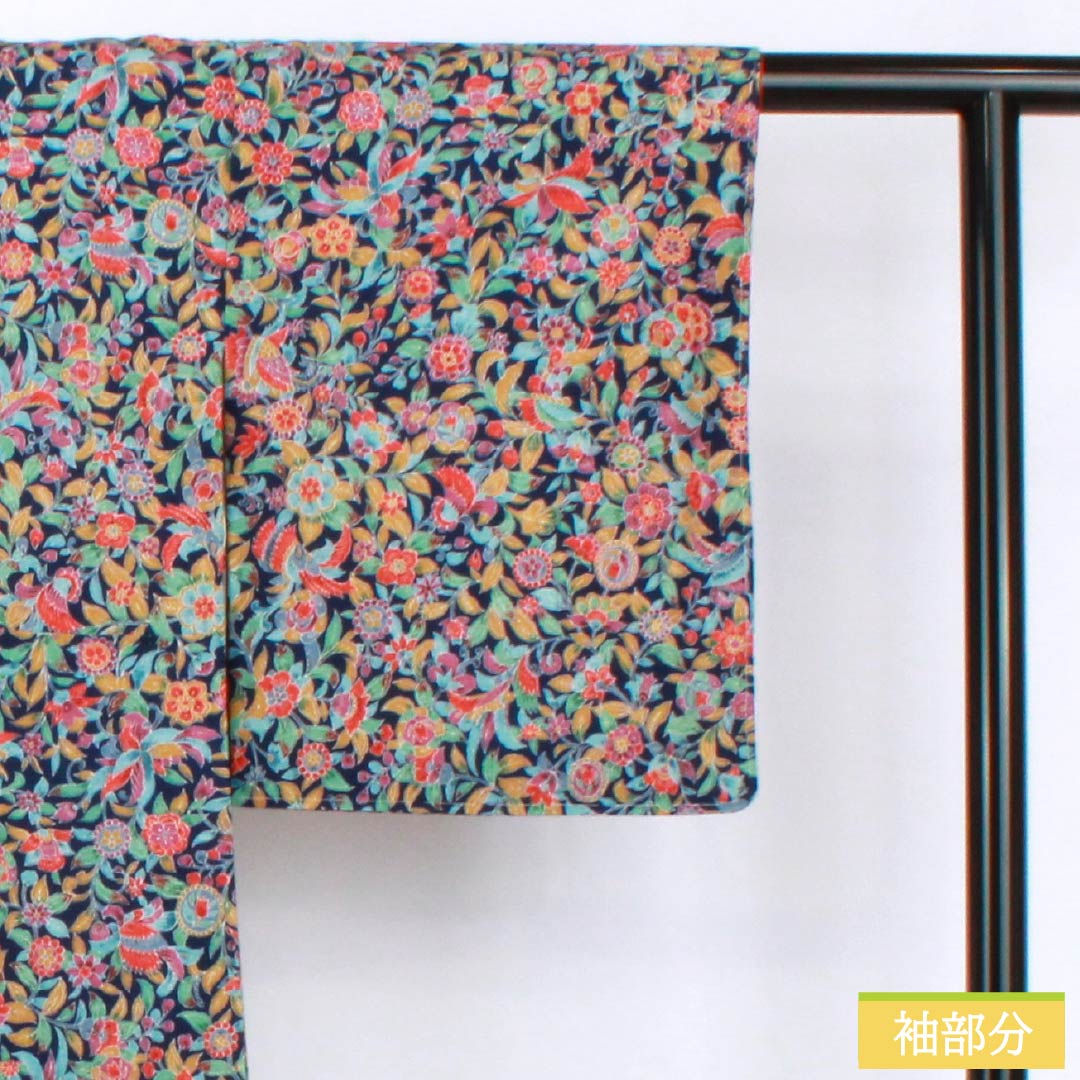 リサイクル着物】小紋 正絹 Sランク 身丈159cm 裄丈63cm 袷 紺色（こん