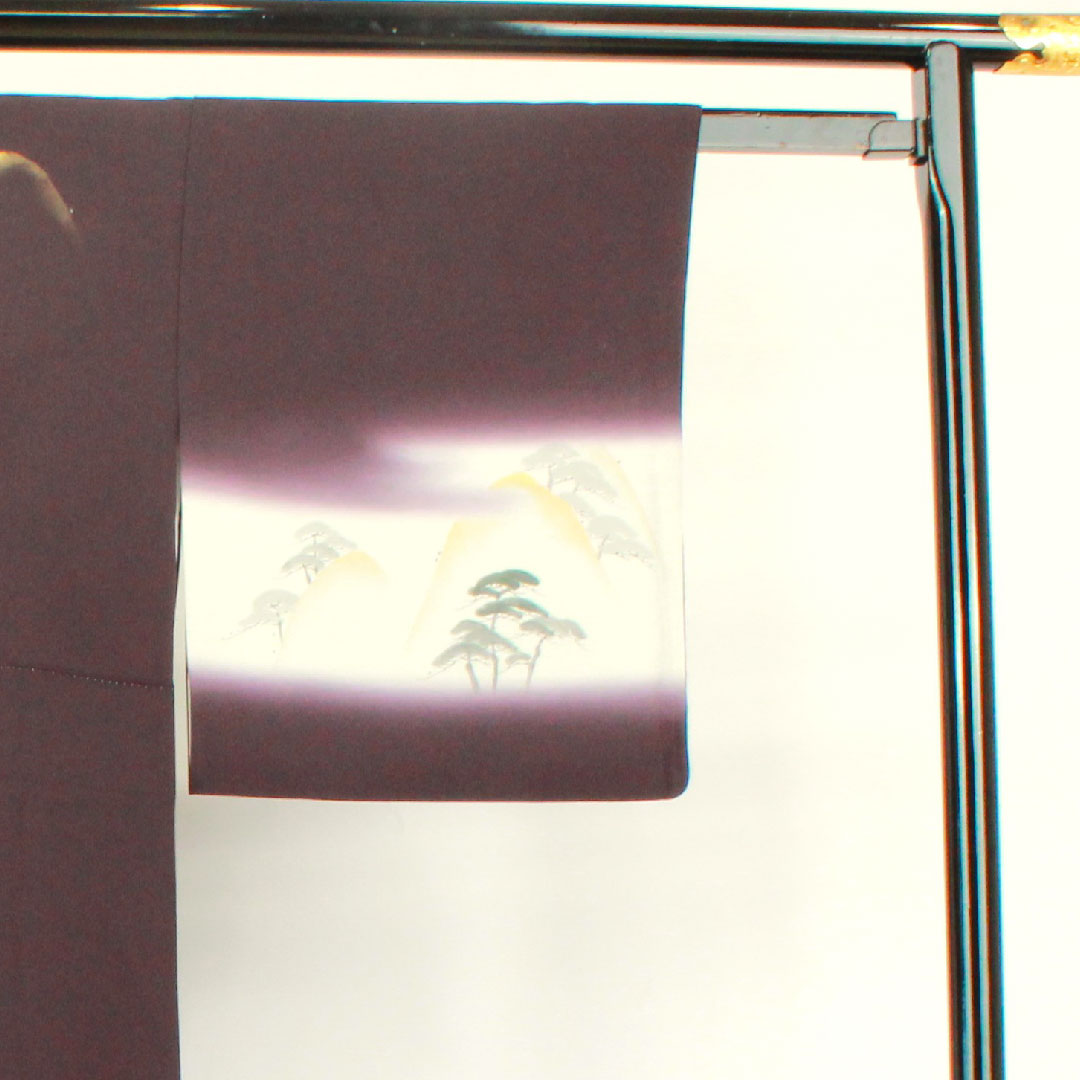 訪問着 袷 身丈164cm 裄丈65cm 紫黒色 作家物 風景模様 正絹 Aランク 紫系 1112002483420