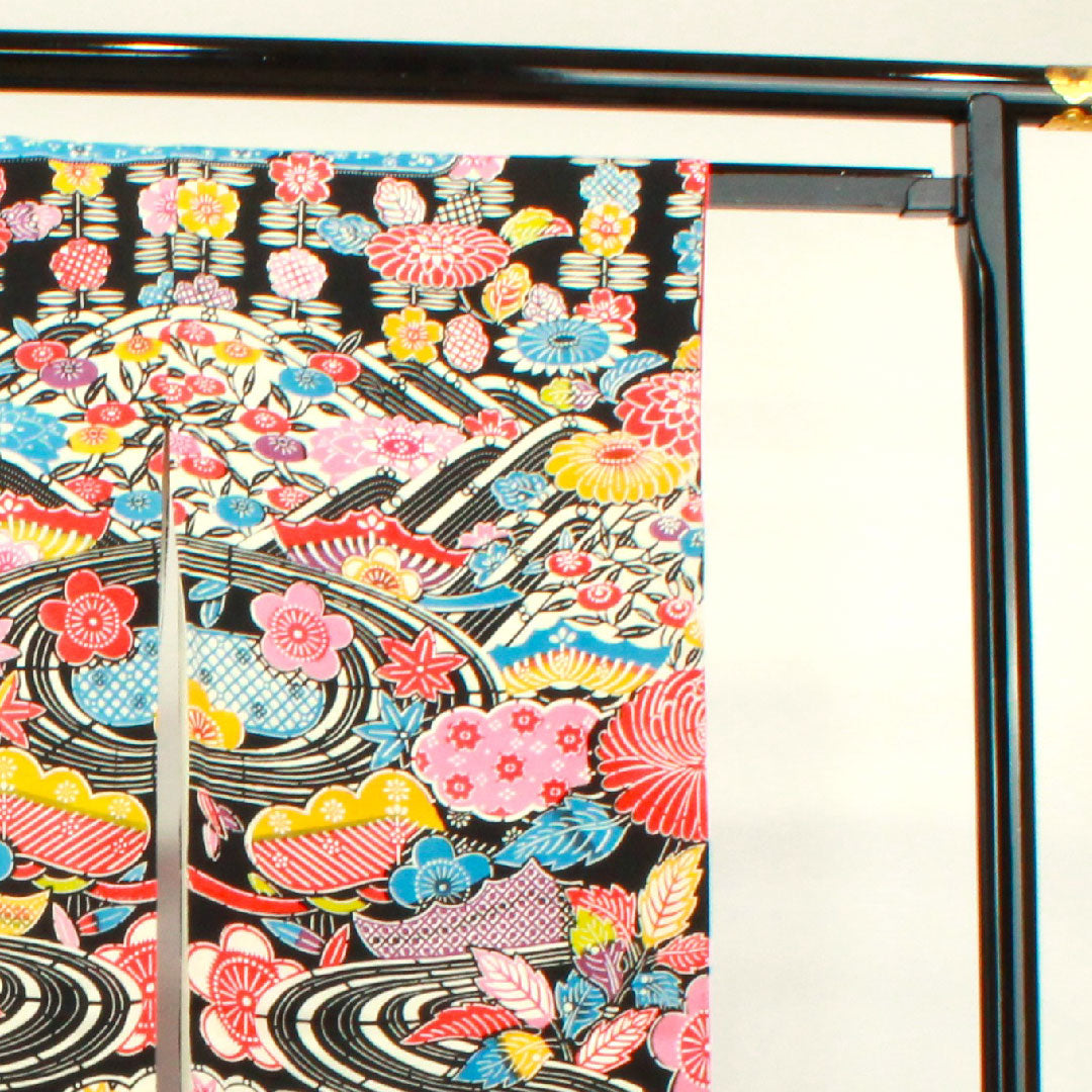 振袖 身丈172cm 裄丈66cm 袷 京紅型 吉祥文様 正絹 Sランク 黒系 1113001682610