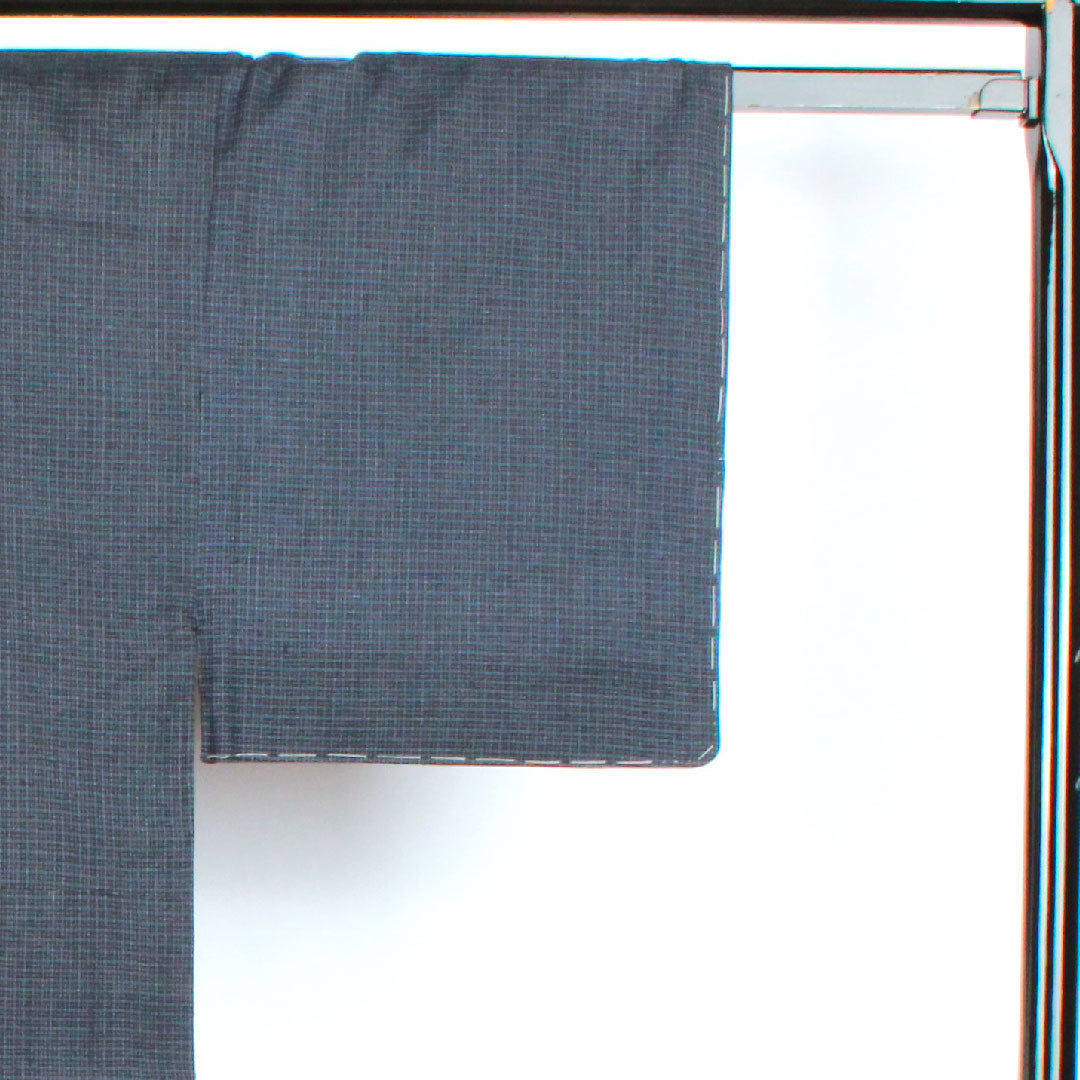 男物 身丈137.5cm 裄丈66.5cm 格子 正絹 Sランク 袷 紺系 1119000422318