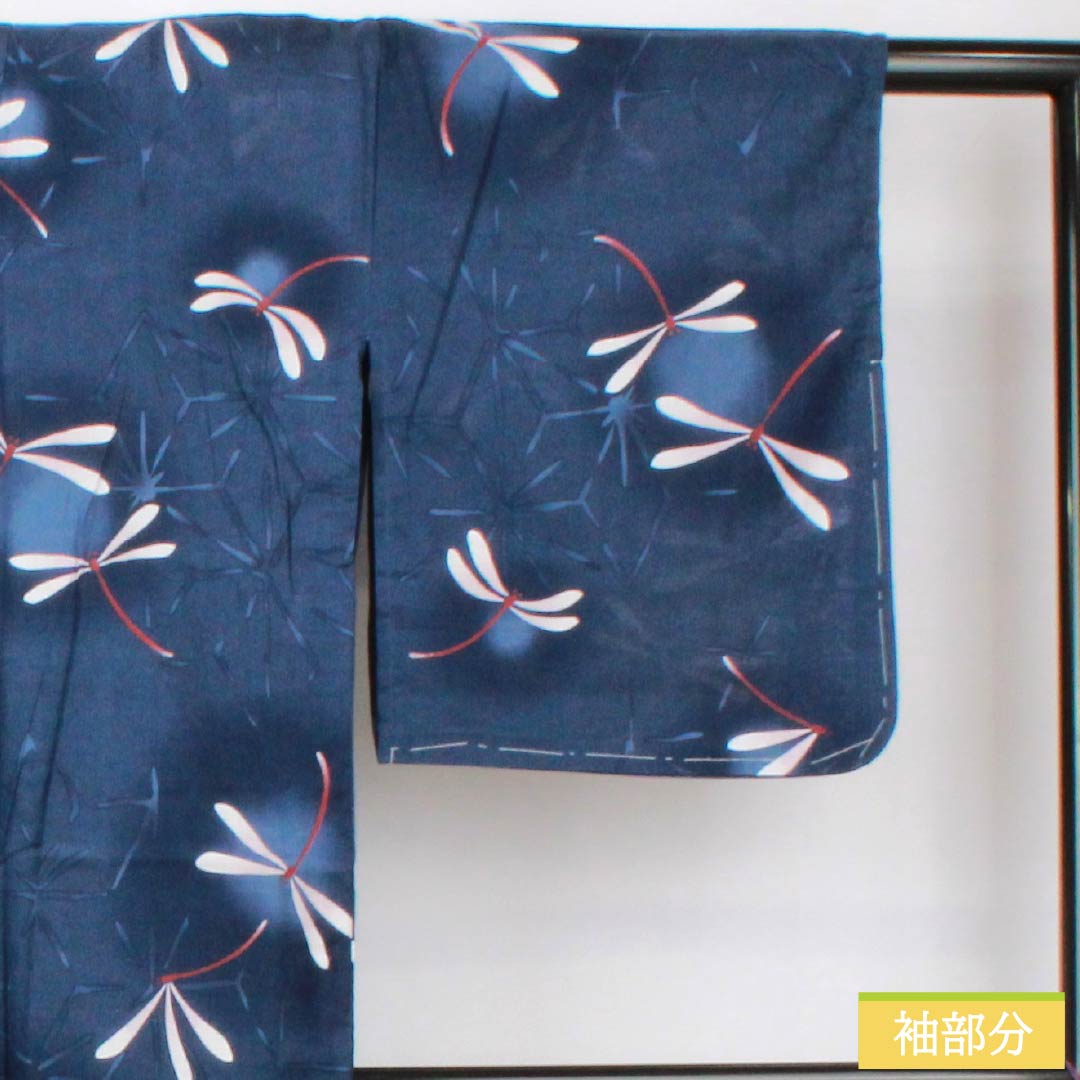 Cotton Yukata, Length 162cm, Sleeve Length 65.5cm, S Rank, Single Layer, Navy Blue, Dragonfly, Rabissan Luce, 1118006022418