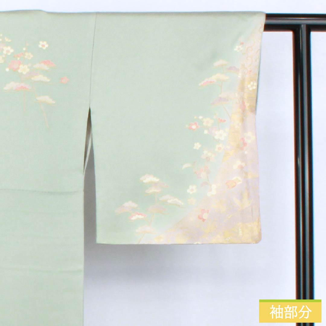 訪問着 正絹 Sランク 袷 身丈161cm 裄丈64cm 百緑色（びゃくろくいろ） 京友禅 草花 三松シルクケア 緑系 1112006222419
