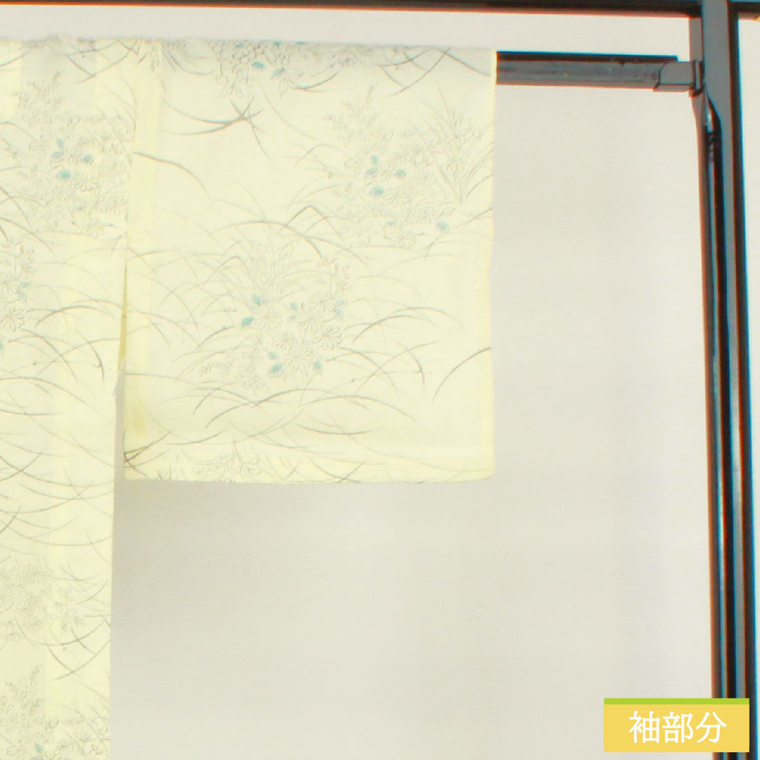 夏物 正絹 紬 身丈151cm 裄丈60.5cm 白百合色（しらゆりいろ） 草花模様 紗 Sランク クリーム系 1132001862215