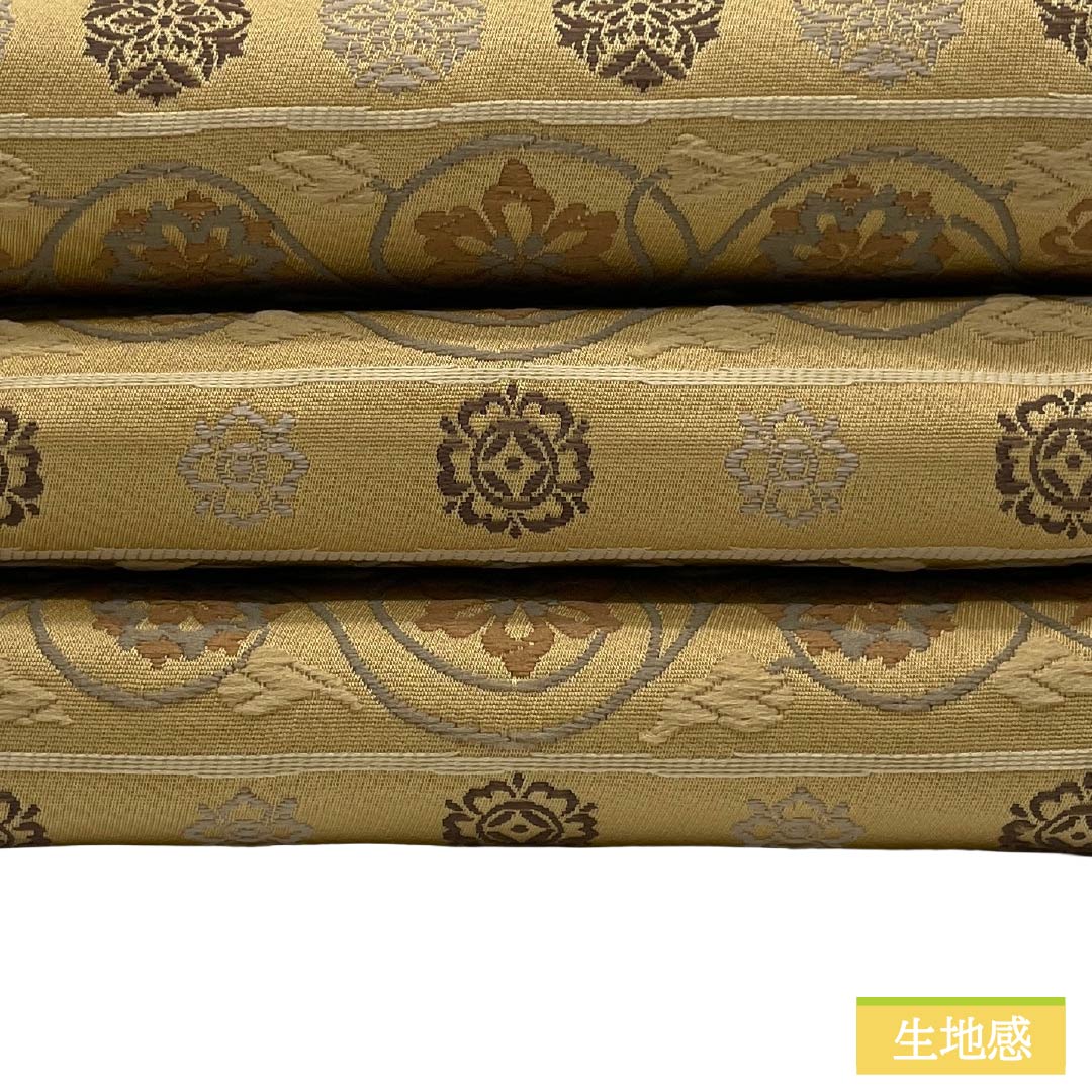 【未仕立】半幅帯 ポリエステル Sランク 麦藁色（むぎわらいろ） 唐草 帯丈400cm 黄系 1125004722423
