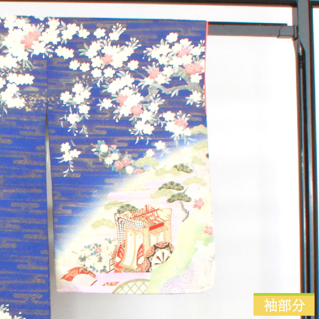 訪問着 正絹 袷 身丈156cm 裄丈66.5cm 瑠璃色 京友禅 吉祥文様 Sランク 紺系 1112003742318