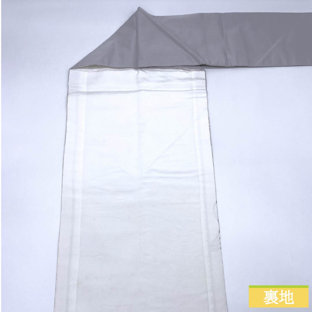 名古屋帯 正絹 Aランク 螺鈿 引箔 かるた 帯丈349cm ポイント柄 セミフォーマル 銀系 1124009043322 名古屋仕立て