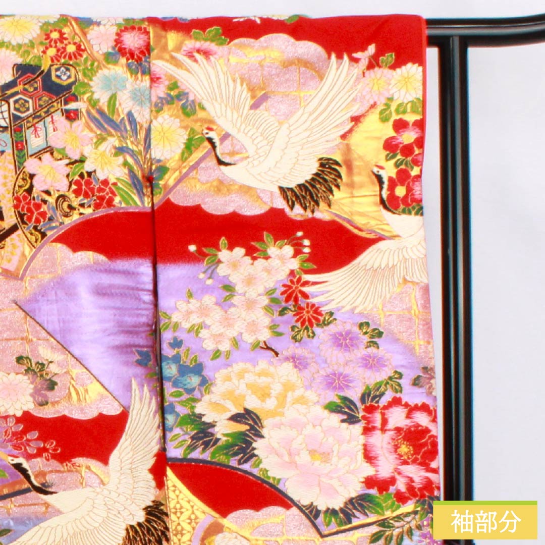 色打掛 正絹 Sランク 身丈191cm 裄丈64cm 赤色（あかいろ） 唐織 吉祥文様 鶴 花車 袷 赤系 1110001062912