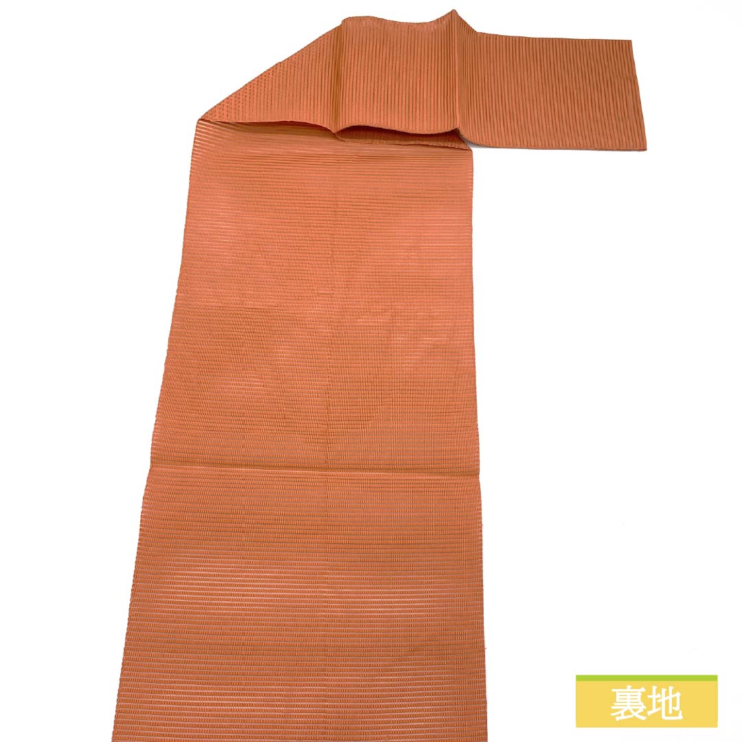 名古屋帯 正絹 珊瑚色（さんごいろ） 夏帯 扇面 丸に花 帯丈359cm Sランク ポイント柄 セミフォーマル 橙系 1124008602326 松葉仕立て