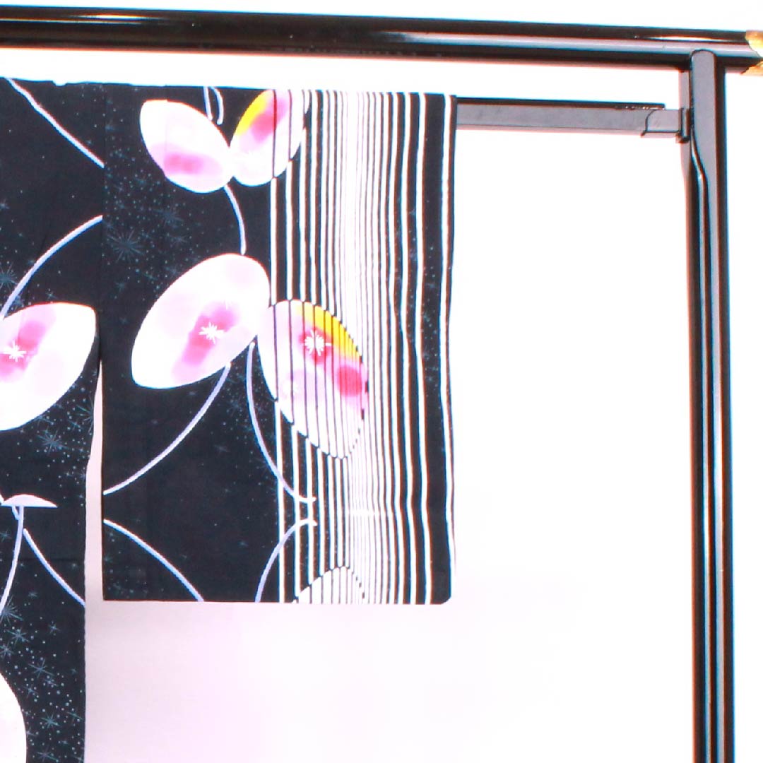 Yukata Black Butterfly Vertical Stripes Stars Cotton S Rank Single Layer Length 148.5cm Sleeve Length 61.5cm Black 1118004322110