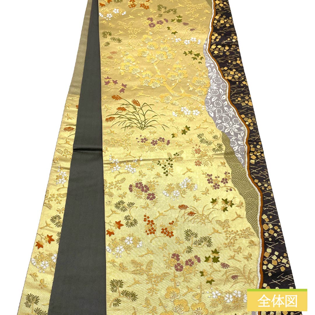 Fukuro Obi, pure silk, Karaori, auspicious pattern, Kano Yuki, for Tomesode, obi length 440cm, S rank, six-pass, formal, gold, 1123013442321