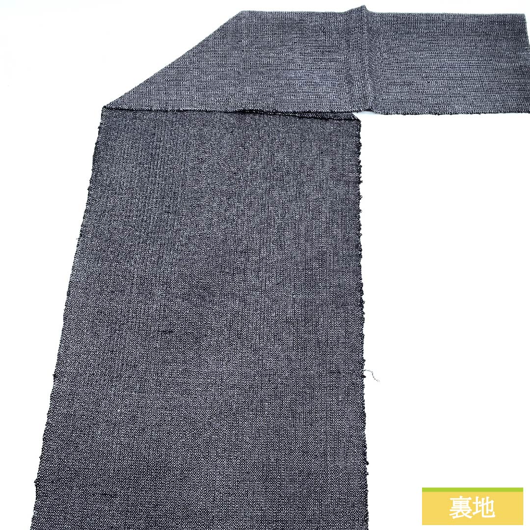 Nagoya obi, navy blue, monotone, swaying lines, long, obi length 377cm, pure silk, S rank, six-pass, casual, gray, 1124006192322, Matsuba style