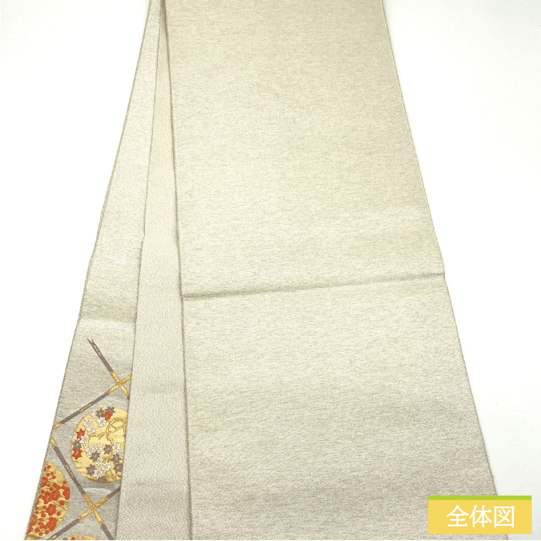 袋帯 正絹 Sランク 天井画 綴れ織 花紋   帯丈424cm ポイント柄 フォーマル 銀系 1123016822322