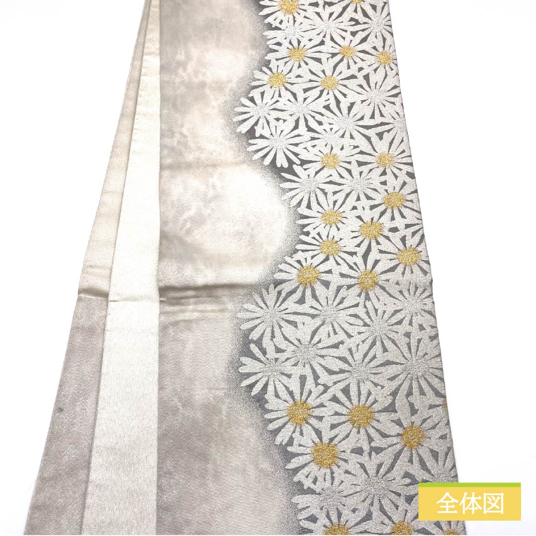 Formal, A-grade silk obi with a chrysanthemum design and foil accents, length 440cm, six-fold hem, gradient finish, product number 1123015203399