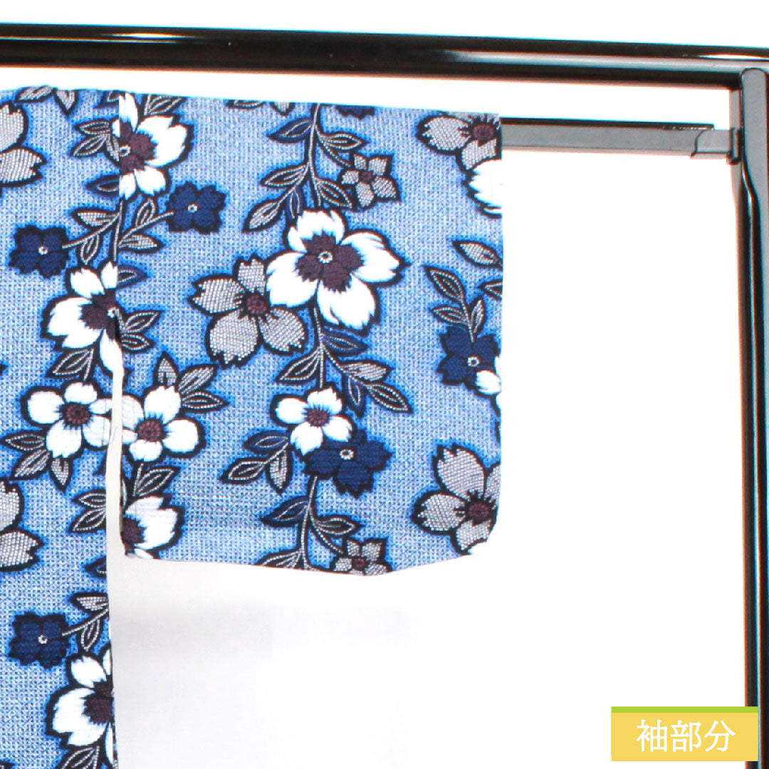 Yukata Cotton Length 152.5cm Sleeve length 64cm S rank Single layer Navy Deep navy Ripple Abstract flower 1118004742218