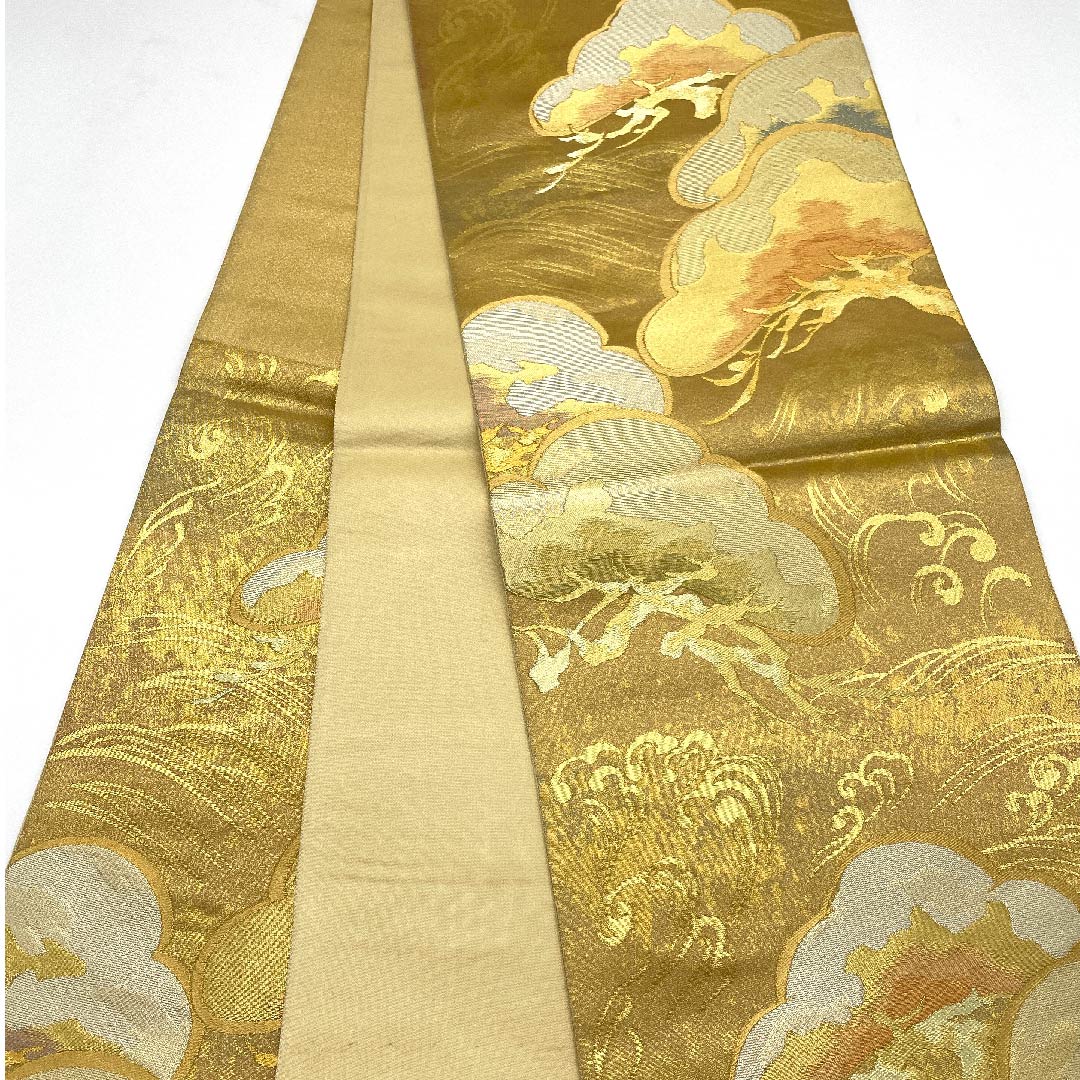袋帯 金色 松 帯丈436cm 正絹 Sランク 六通 フォーマル 金系 1123006612321