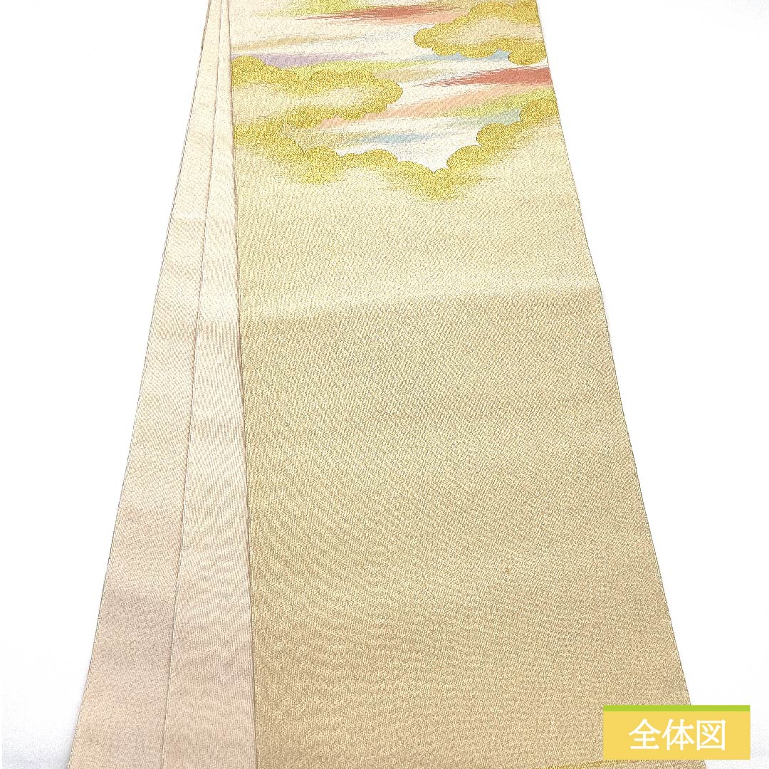 袋帯 正絹 薄肉色（うすにくいろ） 雲取り 帯丈366cm Bランク ポイント柄 フォーマル クリーム系 1123011744315
