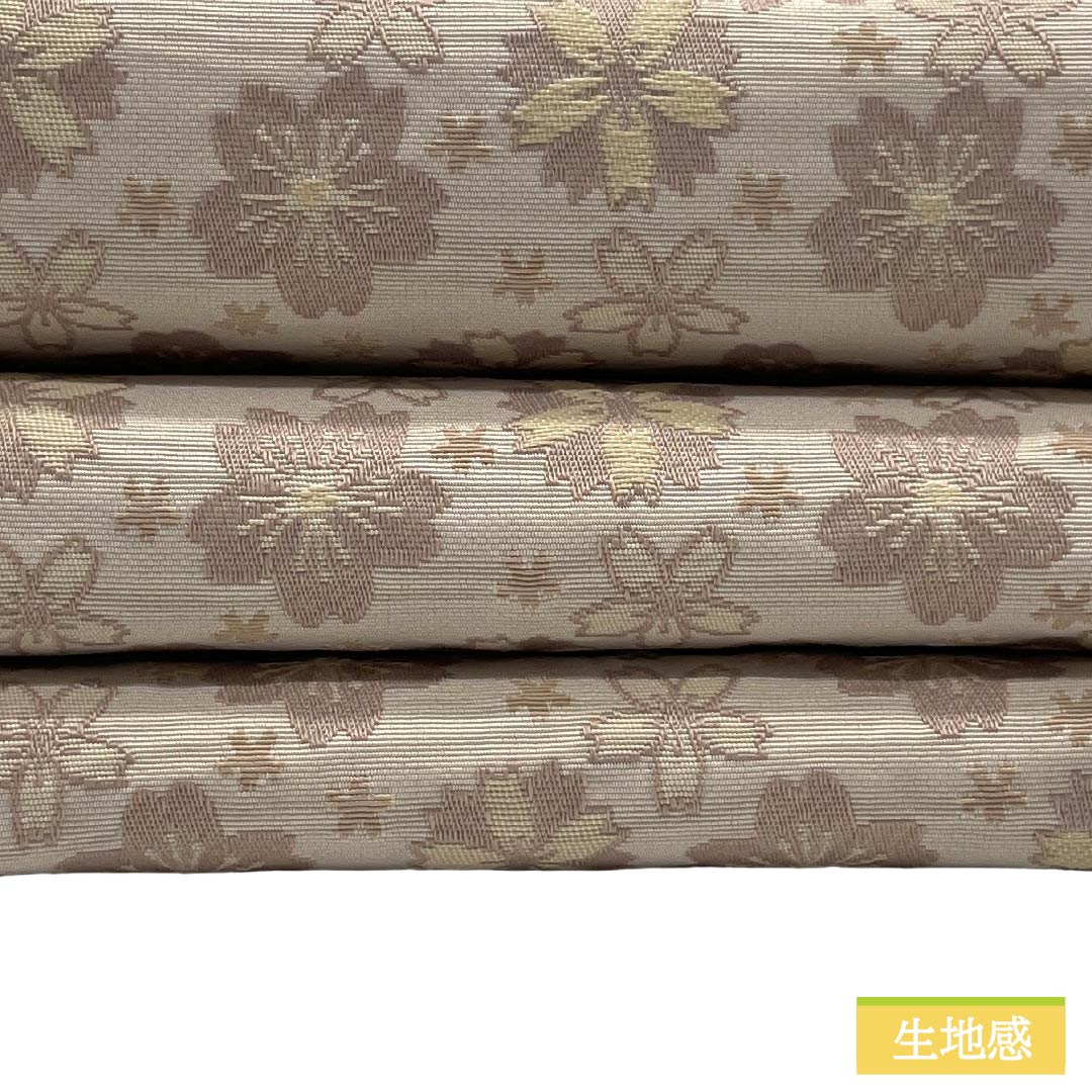 半幅帯 ポリエステル Sランク 生成り色（きなりいろ） 卵色（たまごいろ） 桜 幾何学模様 リバーシブル 広幅 帯丈389cm ベージュ系 1125005642325