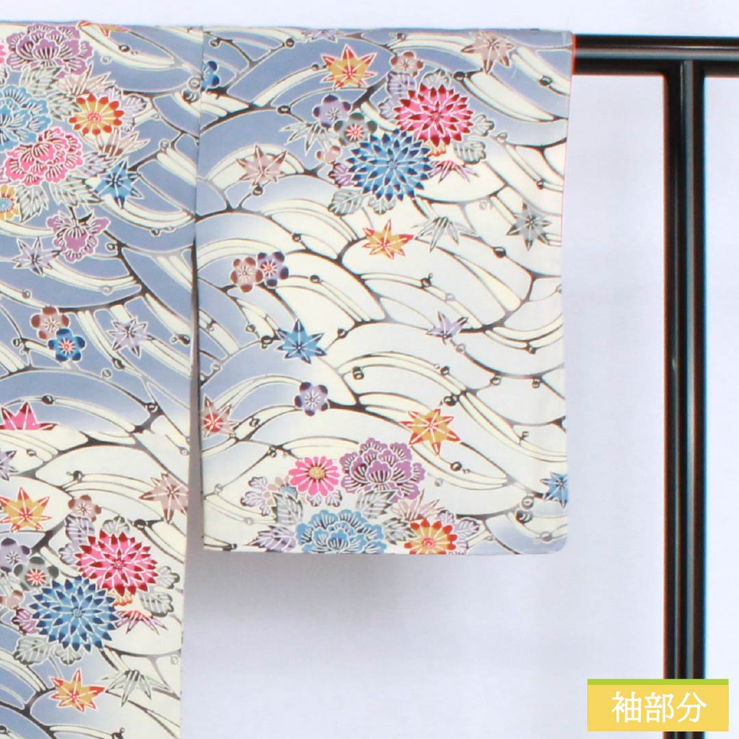 訪問着 正絹 Aランク 袷 身丈158cm 裄丈65cm 紺藤色（こんふじいろ） 京紅型 花 しつけ糸付き 青系 1112007023317