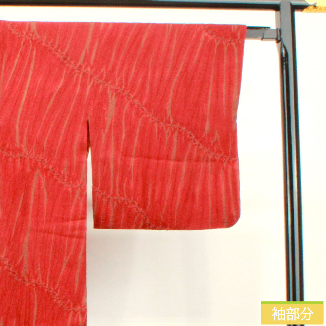 道行コート 正絹 身丈89cm 裄丈64cm 真紅色（しんくいろ） 絞り Sランク 袷 赤系 1117001022912
