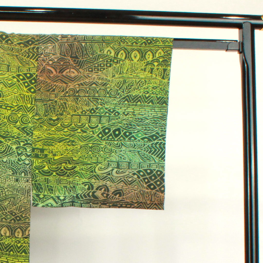 長襦袢 正絹 身丈148cm 裄丈70cm 単衣  男物 抽象模様 ボカシ染  Sランク 緑系 1129000582819