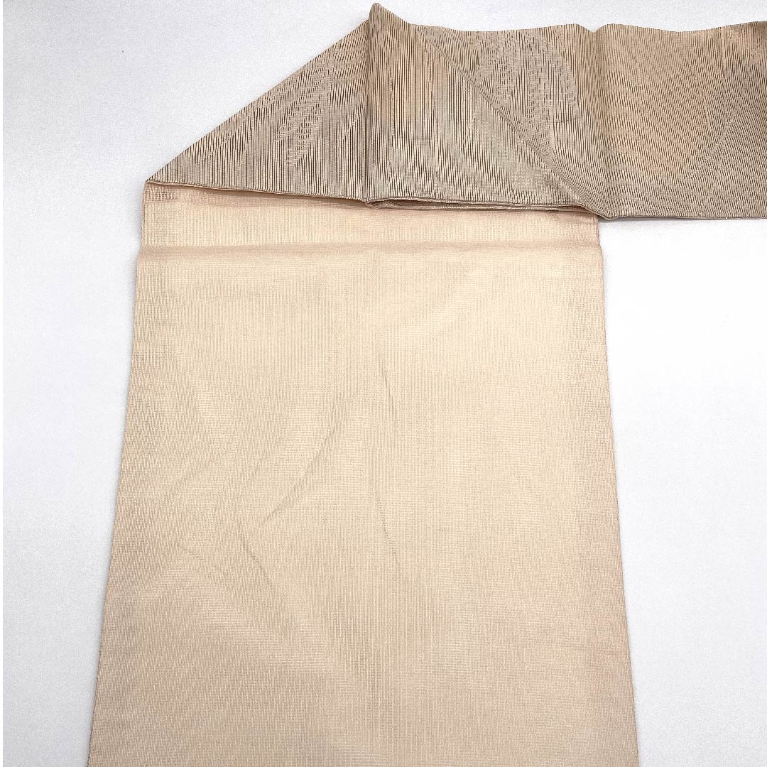 名古屋帯 薄肉色 夏帯 紗 引箔 すすき 露芝  帯丈356.5cm 正絹 Aランク 六通 セミフォーマル ピンク系 1124004083313  名古屋仕立て