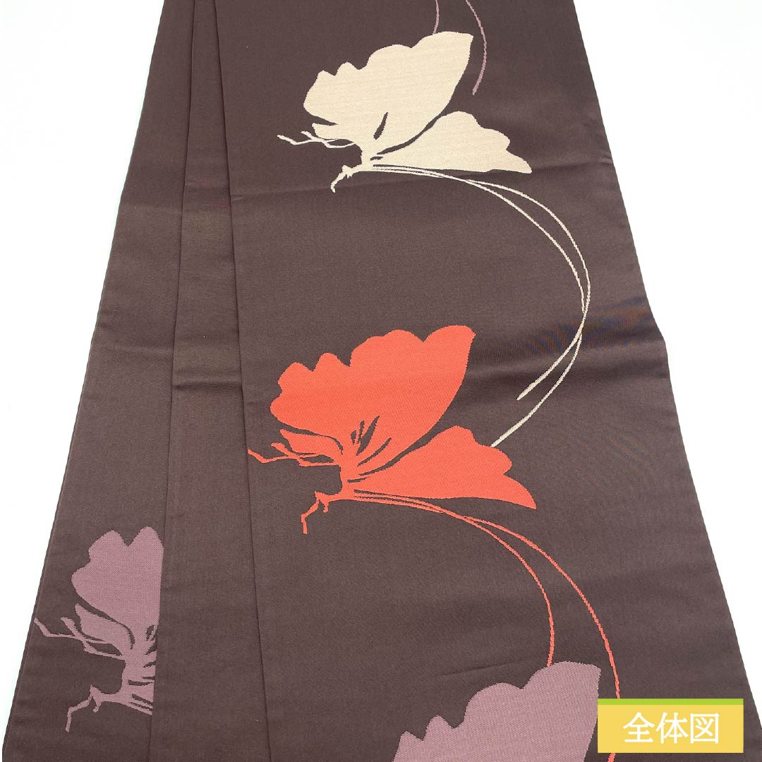 袋帯 正絹 臙脂墨色（えんじずみいろ） 蝶 帯丈440cm Sランク 六通 セミフォーマル 茶系 1123012222314