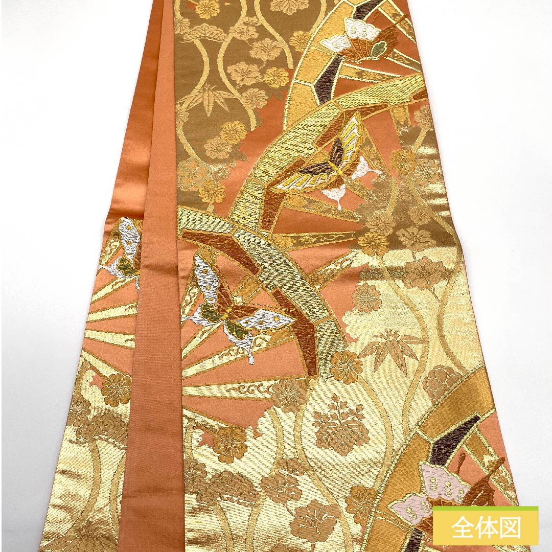 袋帯 正絹 鴇糸（ときいろ） 車輪 蝶 松竹梅 立湧 帯丈430cm Sランク 六通 フォーマル ピンク系 1123011762313