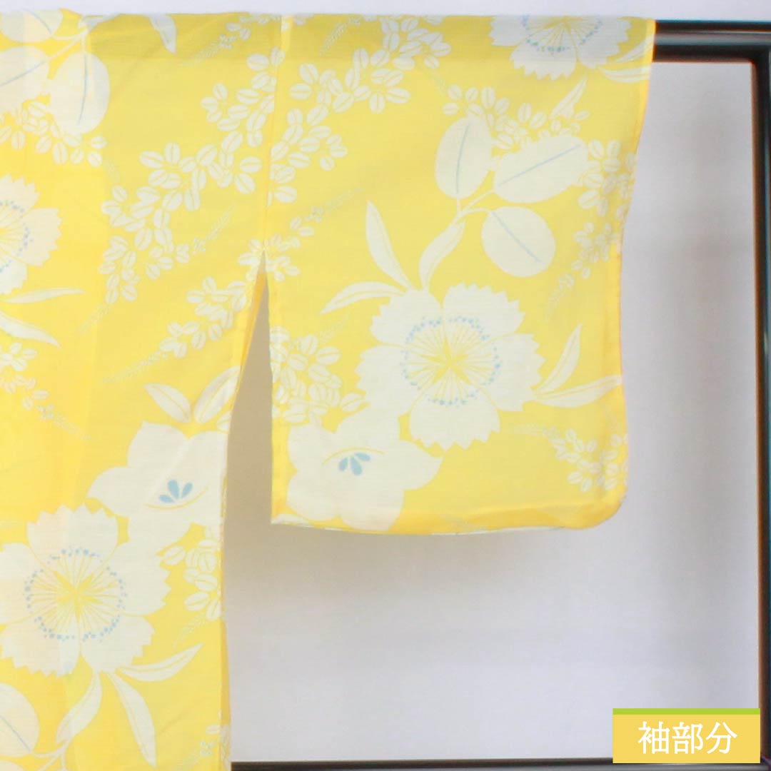 （新品未使用品） 浴衣 ポリエステル 身丈167.5cm 裄丈65cm NEWランク 単衣 黄系 黄色 花柄 桔梗 萩 1118005741523