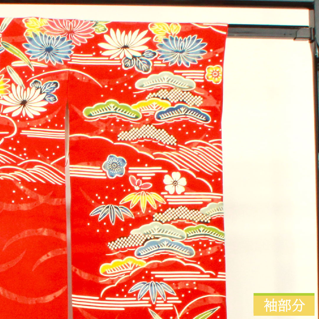 振袖 正絹 身丈160cm 裄丈62.5cm 袷 土耳古赤色（とるこあかいろ） 金通し 露芝 草花模様 Aランク 赤系 1113002043412