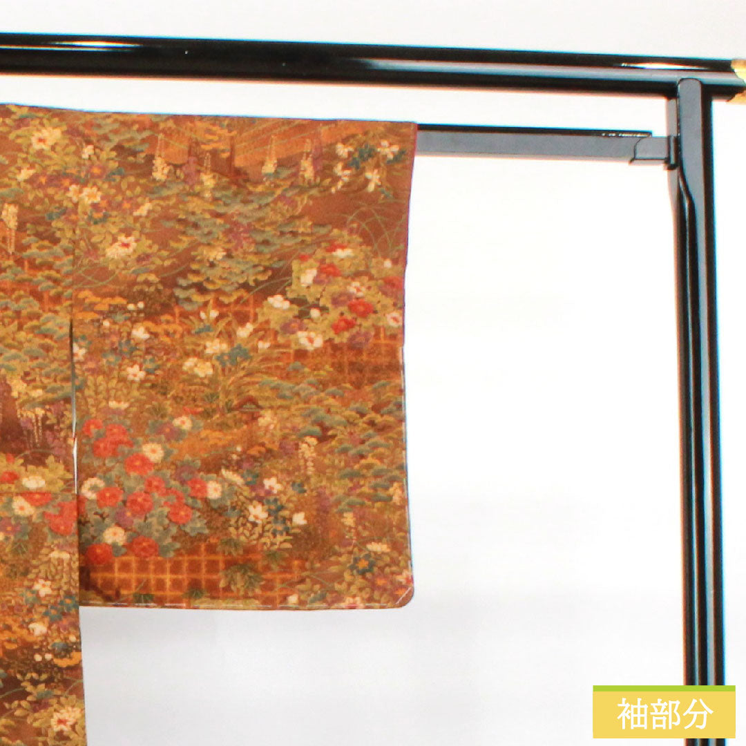 Komon, pure silk, length 140cm, sleeve length 60.5cm, lined, dark brown, floral pattern, basting thread included, unused, S rank, brown, 1115003732114